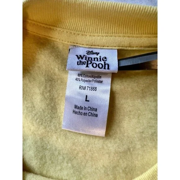 Disney Winnie The Pooh Sweatshirt SZ LG Yellow Crew Neck Pullover Cozy - Picture 5 of 6